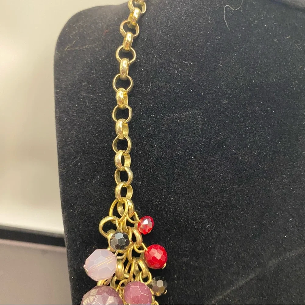 LOFT Gold Chain Statement Necklace with Purple and Pink Beads - Picture 5 of 10